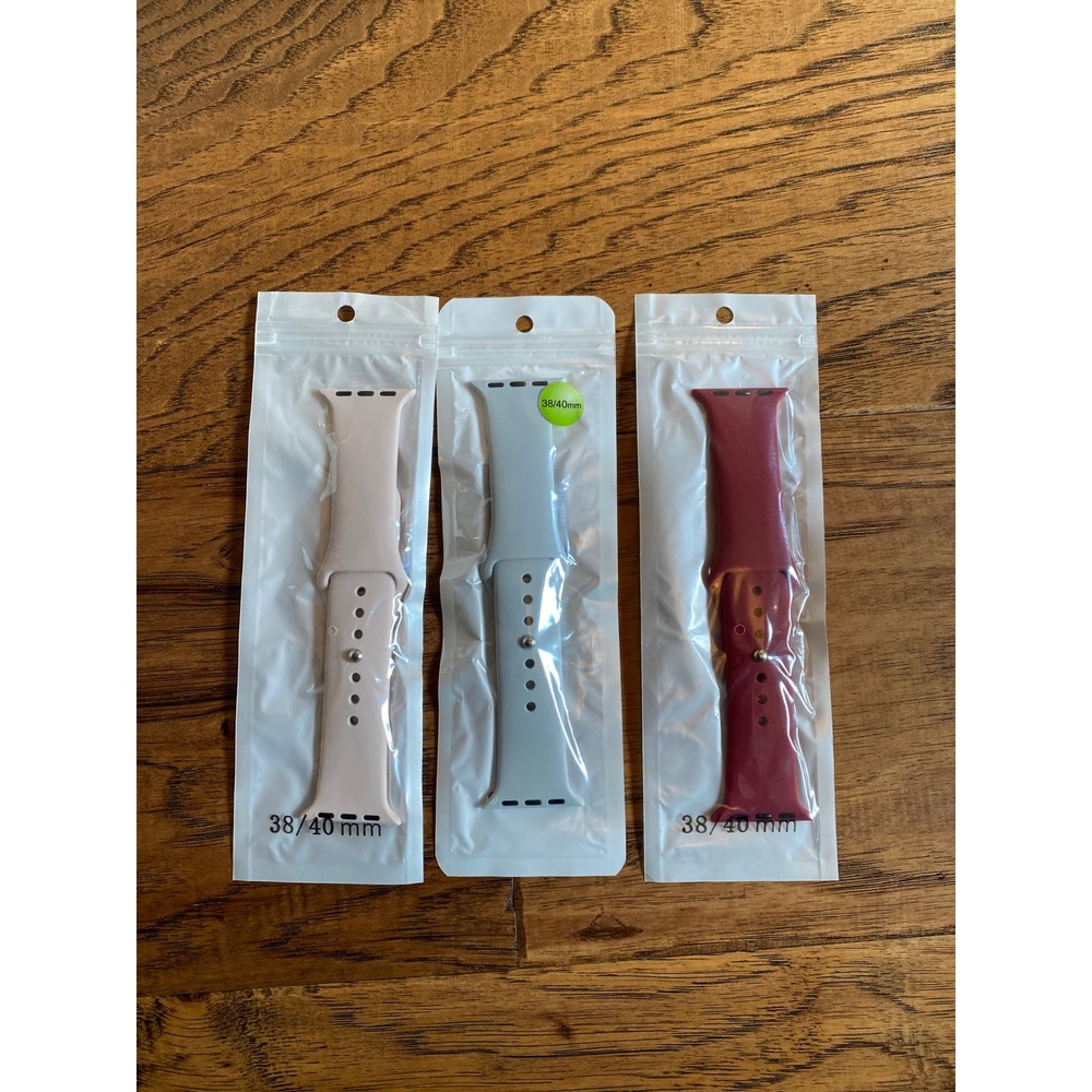 Lot of 3 Silicone Sport Bands for Apple Watch 38mm 40mm Pink Grey Burgundy Red